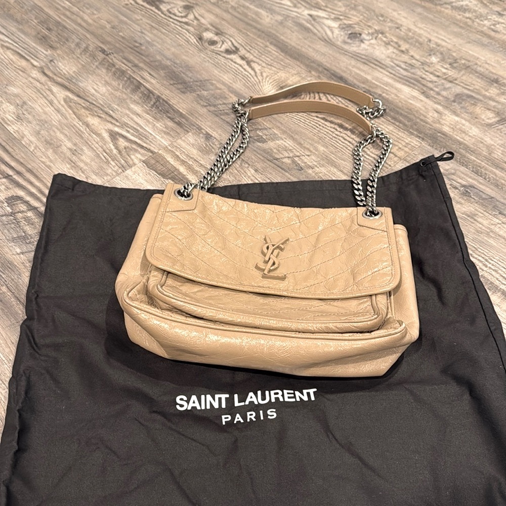 YSL Saint Laurent NIKI Medium Chain Flap Bag Matelasse Neutral Leather Handbag - Picture 5 of 16